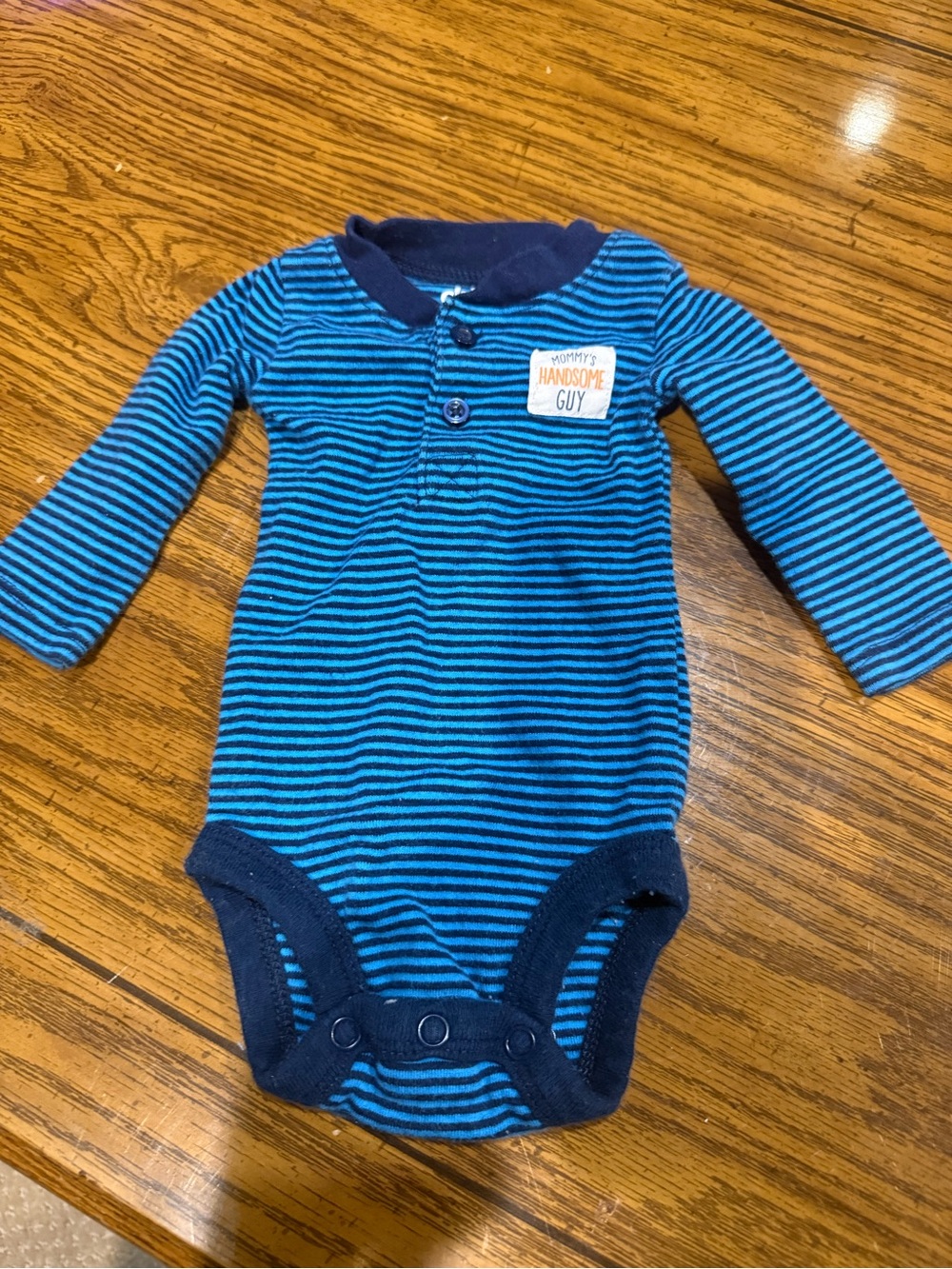 6 for $10 Blue Striped Long-Sleeve Baby One-Piece
